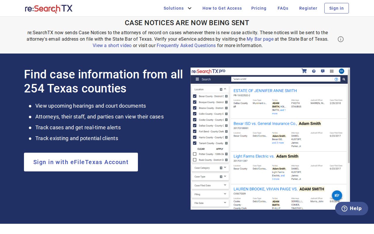 Galveston County case search through re SearchTX