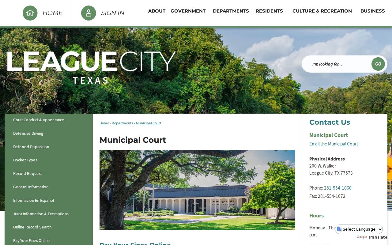 League City court docket municipal court page