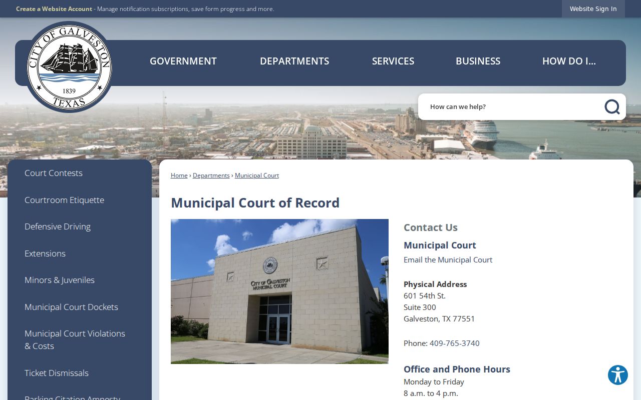 Galveston County traffic court records city municipal court page