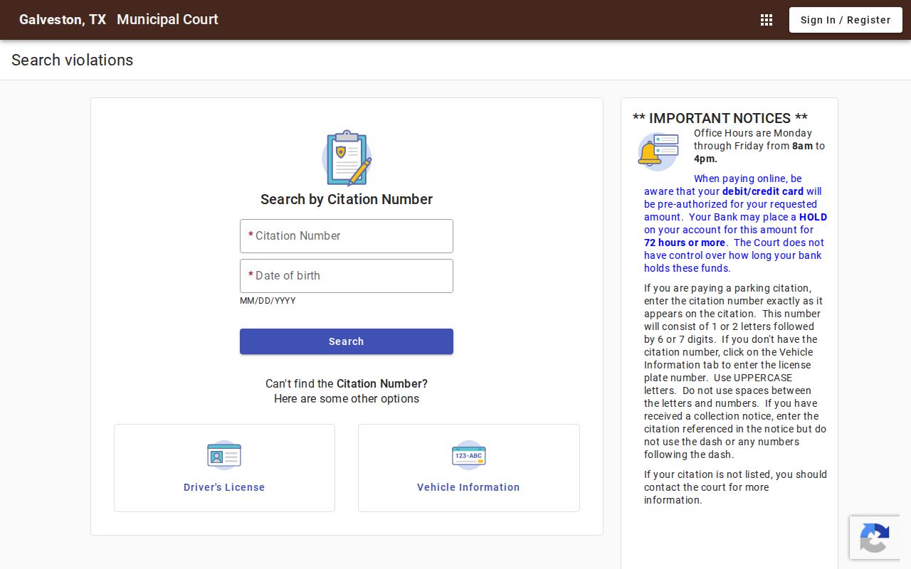 Galveston court docket municipal search portal