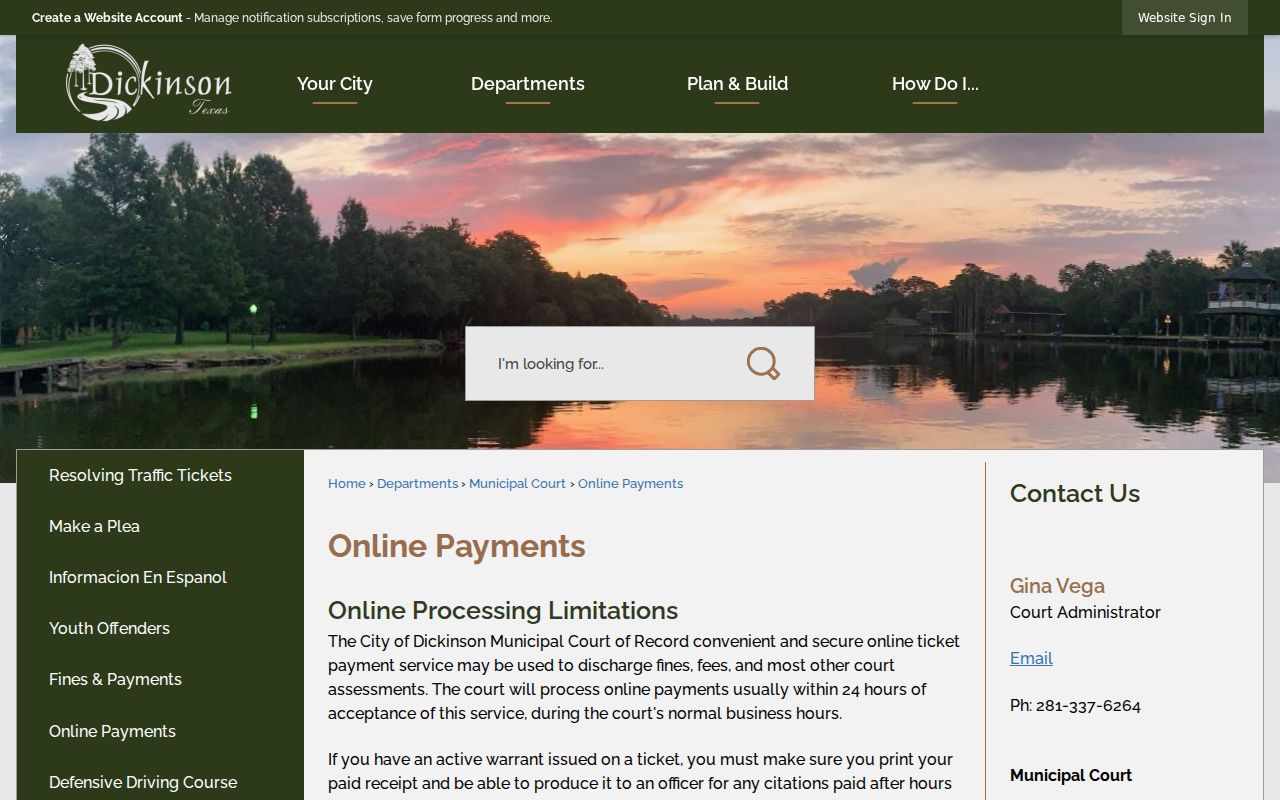 Dickinson court docket online payment page