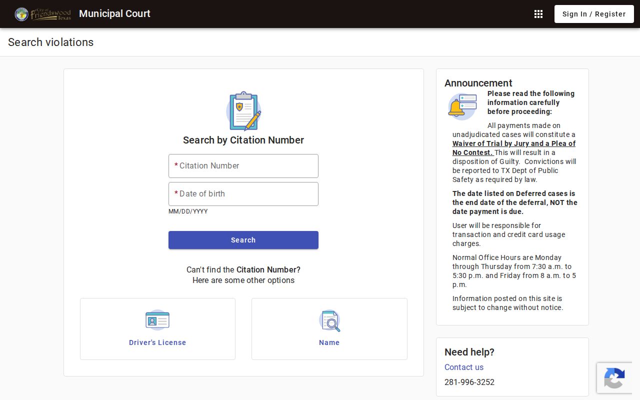 Friendswood court docket municipal search portal